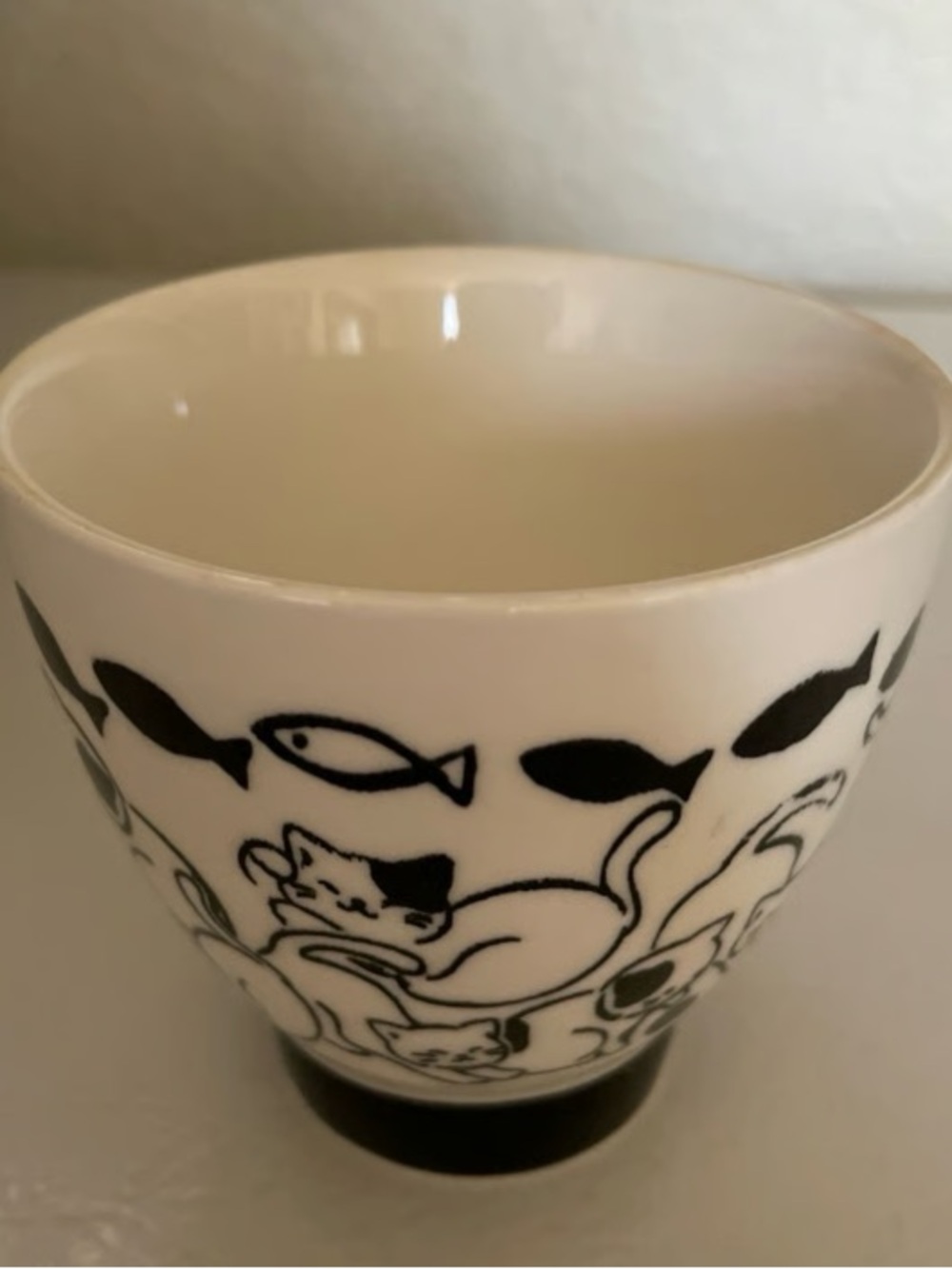 Black & White Cat Motif Ceramic Accent Bowl
